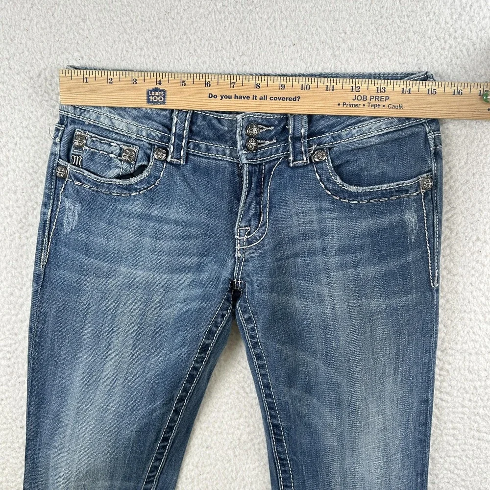 Miss Me‎ Jeans Womens 28 Straight Leg Embellished Flap Pockets Y2K Angel Wings - Picture 11 of 16